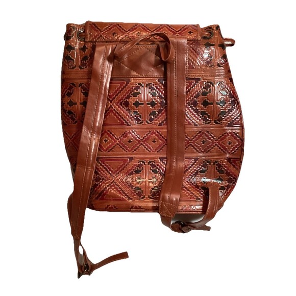 Genuine Leather Back Pack Drawstring Brown Hand Made In India Boho Pattern main image 6